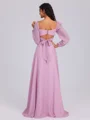 A-line Square Long Sleeves Bow Floor-Length Chiffon Bridesmaid Dress