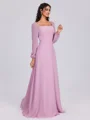 A-line Square Long Sleeves Bow Floor-Length Chiffon Bridesmaid Dress