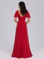 A-line V-neck Short Sleeves Pleated Floor-Length Bridesmaid Dress