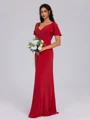 A-line V-neck Short Sleeves Pleated Floor-Length Bridesmaid Dress