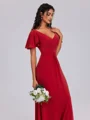 A-line V-neck Short Sleeves Pleated Floor-Length Bridesmaid Dress