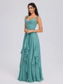 A-line V-neck Ruffles Floor-Length Chiffon Bridesmaid Dress