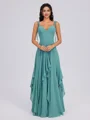 A-line V-neck Ruffles Floor-Length Chiffon Bridesmaid Dress