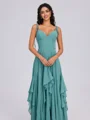 A-line V-neck Ruffles Floor-Length Chiffon Bridesmaid Dress