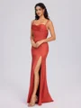Sheath Cowl Pleated Floor-Length Silk Like Satin Bridesmaid Dress