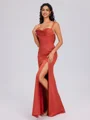 Sheath Cowl Pleated Floor-Length Silk Like Satin Bridesmaid Dress