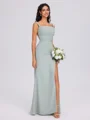 Sheath Straps Pleated Floor-Length Chiffon Bridesmaid Dress