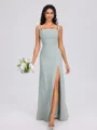 Sheath Straps Pleated Floor-Length Chiffon Bridesmaid Dress