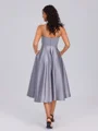 A-line Spaghetti Straps Pleated Tea-Length Satin Bridesmaid Dress