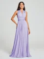 A-Line/Princess Halter Floor-Length Sleeveless Jersey Bridesmaid Dress