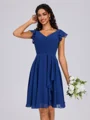 A-line V-neck Pleated Knee-Length Chiffon Bridesmaid Dress