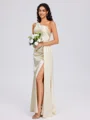 Sheath One-Shoulder Pleated Floor-Length Silk Like Satin Bridesmaid Dress