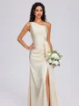 Sheath One-Shoulder Pleated Floor-Length Silk Like Satin Bridesmaid Dress