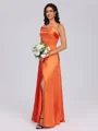 A-line One-Shoulder Pleated Floor-Length Silk Like Satin Bridesmaid Dress