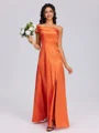A-line One-Shoulder Pleated Floor-Length Silk Like Satin Bridesmaid Dress
