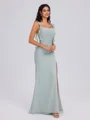 Sheath Straps Pleated Floor-Length Chiffon Bridesmaid Dress