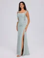 Sheath Straps Pleated Floor-Length Chiffon Bridesmaid Dress