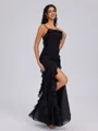 Sheath Spaghetti Straps Ruffles Floor-Length Chiffon Bridesmaid Dress