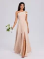 A-line One-Shoulder Pleated Floor-Length Chiffon Bridesmaid Dress