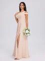 A-line One-Shoulder Pleated Floor-Length Chiffon Bridesmaid Dress