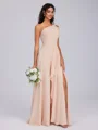 A-line One-Shoulder Pleated Floor-Length Chiffon Bridesmaid Dress