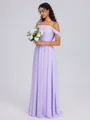 A-line Cold Shoulder Pleated Floor-Length Chiffon Bridesmaid Dress