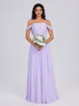 A-line Cold Shoulder Pleated Floor-Length Chiffon Bridesmaid Dress