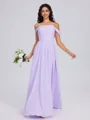 A-line Cold Shoulder Pleated Floor-Length Chiffon Bridesmaid Dress