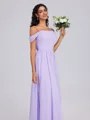 A-line Cold Shoulder Pleated Floor-Length Chiffon Bridesmaid Dress