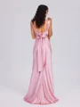 Sheath Cowl Bow Sweep Train Silk Like Satin Bridesmaid Dress