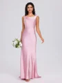 Sheath Cowl Bow Sweep Train Silk Like Satin Bridesmaid Dress