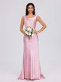 Sheath Cowl Bow Sweep Train Silk Like Satin Bridesmaid Dress