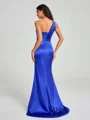 Sheath/Column One-Shoulder Sweep/Brush Train Sleeveless Silk Like Satin Bridesmaid Dress