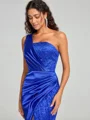 Sheath/Column One-Shoulder Sweep/Brush Train Sleeveless Silk Like Satin Bridesmaid Dress