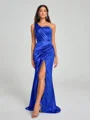 Sheath/Column One-Shoulder Sweep/Brush Train Sleeveless Silk Like Satin Bridesmaid Dress