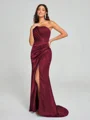 Sheath/Column One-Shoulder Sweep/Brush Train Sleeveless Silk Like Satin Bridesmaid Dress