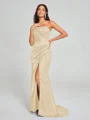Sheath/Column One-Shoulder Sweep/Brush Train Sleeveless Silk Like Satin Bridesmaid Dress