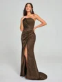 Sheath/Column One-Shoulder Sweep/Brush Train Sleeveless Silk Like Satin Bridesmaid Dress
