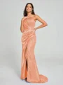 Sheath/Column One-Shoulder Sweep/Brush Train Sleeveless Silk Like Satin Bridesmaid Dress