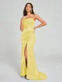 Sheath/Column One-Shoulder Sweep/Brush Train Sleeveless Silk Like Satin Bridesmaid Dress