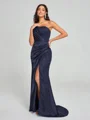 Sheath/Column One-Shoulder Sweep/Brush Train Sleeveless Silk Like Satin Bridesmaid Dress