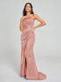 Sheath/Column One-Shoulder Sweep/Brush Train Sleeveless Silk Like Satin Bridesmaid Dress