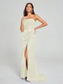 Sheath/Column One-Shoulder Sweep/Brush Train Sleeveless Silk Like Satin Bridesmaid Dress