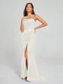Sheath/Column One-Shoulder Sweep/Brush Train Sleeveless Silk Like Satin Bridesmaid Dress