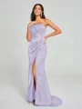 Sheath/Column One-Shoulder Sweep/Brush Train Sleeveless Silk Like Satin Bridesmaid Dress