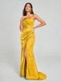 Sheath/Column One-Shoulder Sweep/Brush Train Sleeveless Silk Like Satin Bridesmaid Dress