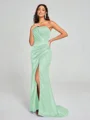 Sheath/Column One-Shoulder Sweep/Brush Train Sleeveless Silk Like Satin Bridesmaid Dress