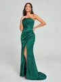 Sheath/Column One-Shoulder Sweep/Brush Train Sleeveless Silk Like Satin Bridesmaid Dress