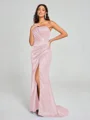 Sheath/Column One-Shoulder Sweep/Brush Train Sleeveless Silk Like Satin Bridesmaid Dress