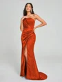Sheath/Column One-Shoulder Sweep/Brush Train Sleeveless Silk Like Satin Bridesmaid Dress